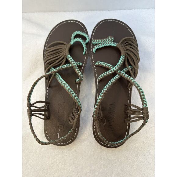 Plaka SIZE 9 Thong Rope Braided Sandals Womens Brown Teal Women's - Picture 2 of 12